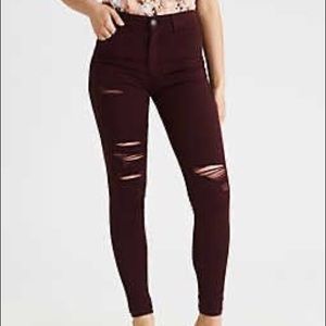 American Eagle Maroon High Waisted Jeans